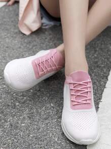 Women's Outdoor Lightweight Fitness Shoes Fashionable Casual Shoes Anti Slip Road Running Shoes Mesh Breathable Walking Shoes Lace Up Sneakers White_Pink