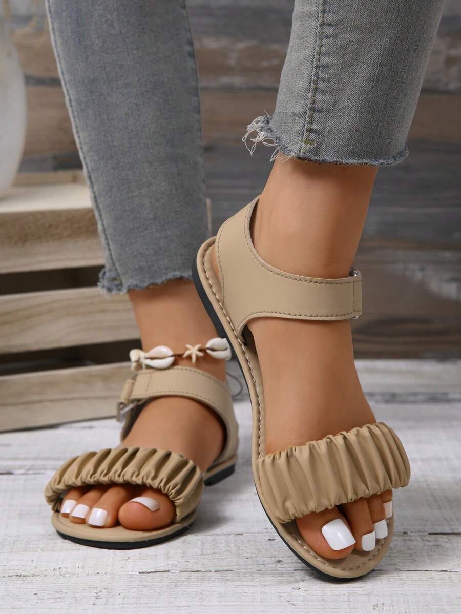 Elegant Women's New Fashion Ring Buckle Strap Sandals, Versatile Non-Slip Wear-Resistant Beach Slippers For Summer Outdoor