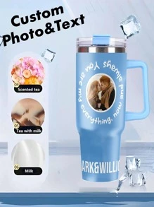 1pc 40oz Custom Photo And Text Stainless Steel Tumbler, Designed In A Colorful Romantic Style, With Its 304 Inner Container, Is Perfect For Personalizing With Your Favorite Photos And Text. It Suits Various Occasions Such As Valentine's Day, Birthdays, Weddings, Anniversaries, Parties, And More. This Tumbler Also Makes A Thoughtful Gift Choice For Couples, Classmates, Parents, Families, And Loved Ones.