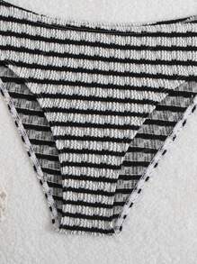 Black & White Striped Sexy Bikini Set, For Summer Beach Vacation