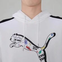 Puma 100% 纯棉连帽印花针织透气宽松运动服，舒适户外健身跑步休闲连帽衫情侣套装 - 白色 - 查看 4