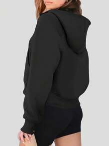 SUPEKYKO [Spring/Summer] Women's Half-Zip Fleece Hooded Sweatshirts, Oversized Pullover Tops, Fall/Spring Outfits 2025, Simple Basic Style Sweatshirt - Black - View 4