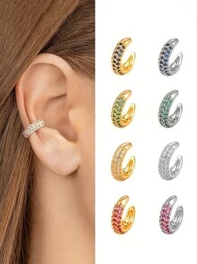 1 chiếc khuyên tai hình chữ C thanh lịch dành cho nữ, phong cách sang trọng thời trang với đá Zirconia nhiều màu sắc khảm trang sức mạ vàng 18K kẹp trên khuyên tai - Kẹp tai hình chữ C nhiều màu sắc - Xem 11