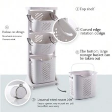 Living And Home 2-Tier Rolling Laundry Hamper - Breathable Detachable Baskets With Wheels (44*33*79cm/110cm, White),Bedroom Decor Storage Organization And Storage Puppy Keep Dress Shorts Phone Case Bikini Summer Dresses For Women Skirt Summer Dress Jeans Tops White Dress Dresses For Women - White 3-tier 44cm W X 33cm D X 110cm H - View 7