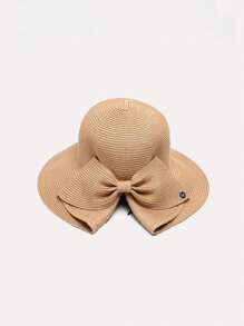 1pc Women Straw Hat With Bowknot & Wide Brim For Spring/Summer Beach Outings, Outdoor New Fashion Sun Protection Hat