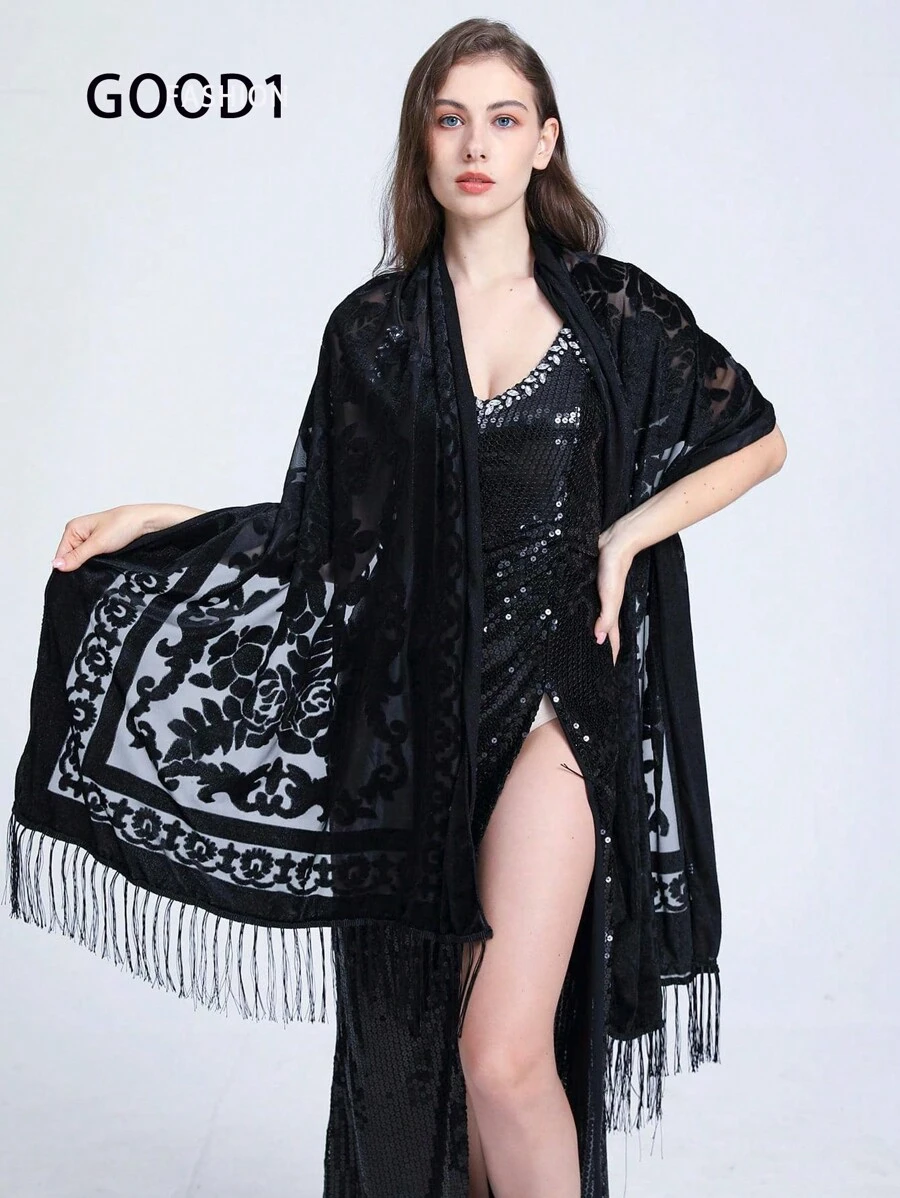 Nhung Khăn quàng cổ , Cocktail Cape , Thủ công Tua Đồ trang trí , Thời trang Buổi tiệc Bọc , Trong suốt Hoa Khăn choàng Boho