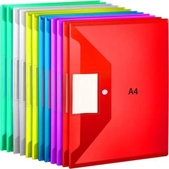 12 Pcs Plastic Envelopes, A4 Size Plastic Folders With Pocket, Document File Folders With Snap Closure, Poly Envelopes For School Home Work Office, With 12 PCS Label Cards Back To School,Back To School,School Supplies