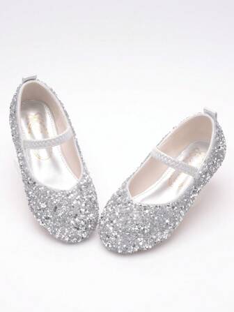 Children Flat Soft Bottom Shoes, New Style Girls' Princess Shoes, Students Silver Chorus Stage Performance Flats, Flower Girl Dress Shoes, All Season
