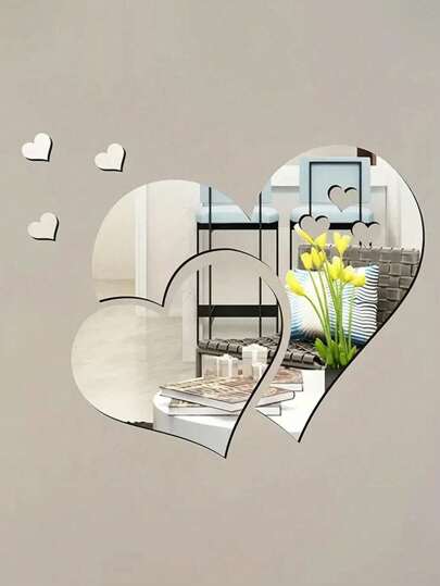Acrylic 3D Creative Mirror Heart-Shaped Home Decor Wall Decal Minimalist Luxury Style DIY No-Drilling Room Decoration Three-Dimensional Mirror Effect Expands Spatial Perception Suitable For Living Room, Bedroom, Bathroom, Kitchen, Or Office Wall Mirrors Waterproof And Moisture-Resistant Wall Mirror Perfectly Meets The Needs Of Young People, Students, And Professionals.