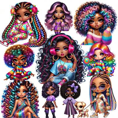 1 Pack Vintage Colorful Curly Hair African Girl Decorative Stickers, Creative Handmade Scrapbooking Stickers For DIY Craft, Diary, Album, Photo, School Supplies
