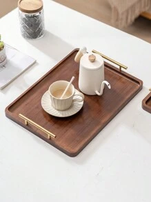 1pc Wooden Rectangular Serving Tray With Handle, Multi-Functional Kitchen Decor Tray, Suitable For Festivals And Meals - Multicolor - View 5