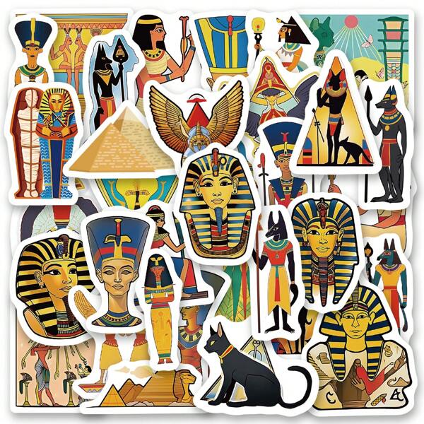51Pcs Ancient Egypt Stickers Vinyl Stickers Scrapbook, Journaling, Laptop, Bumper, Skateboard, Water Bottles, Computer, Phone, Cartoon, Hard Hat, Car Stickers