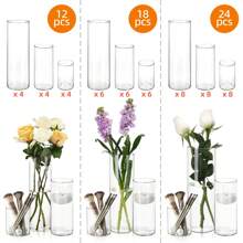 Superlele 12/18/24pcs Clear Glass Cylinder Vases, 4, 8, 12 Inch Tall Cylinder Vases For Centerpieces, Glass Flower Vase, Hurricane Floating Candle Holder Vase For Table Shelf, Party, Wedding, Home