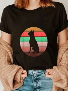 Boxer Dog Shirt Retro Vintage 70s Silhouette Breed Gift T-Shirt Casual Short Sleeve Shirt