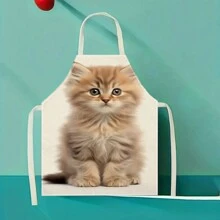 1 件情侣款孤独城市猫 3D 图案亚麻围裙，适合家庭烹饪、厨房穿着和烹饪爱好者 - 彩色 - 查看 6