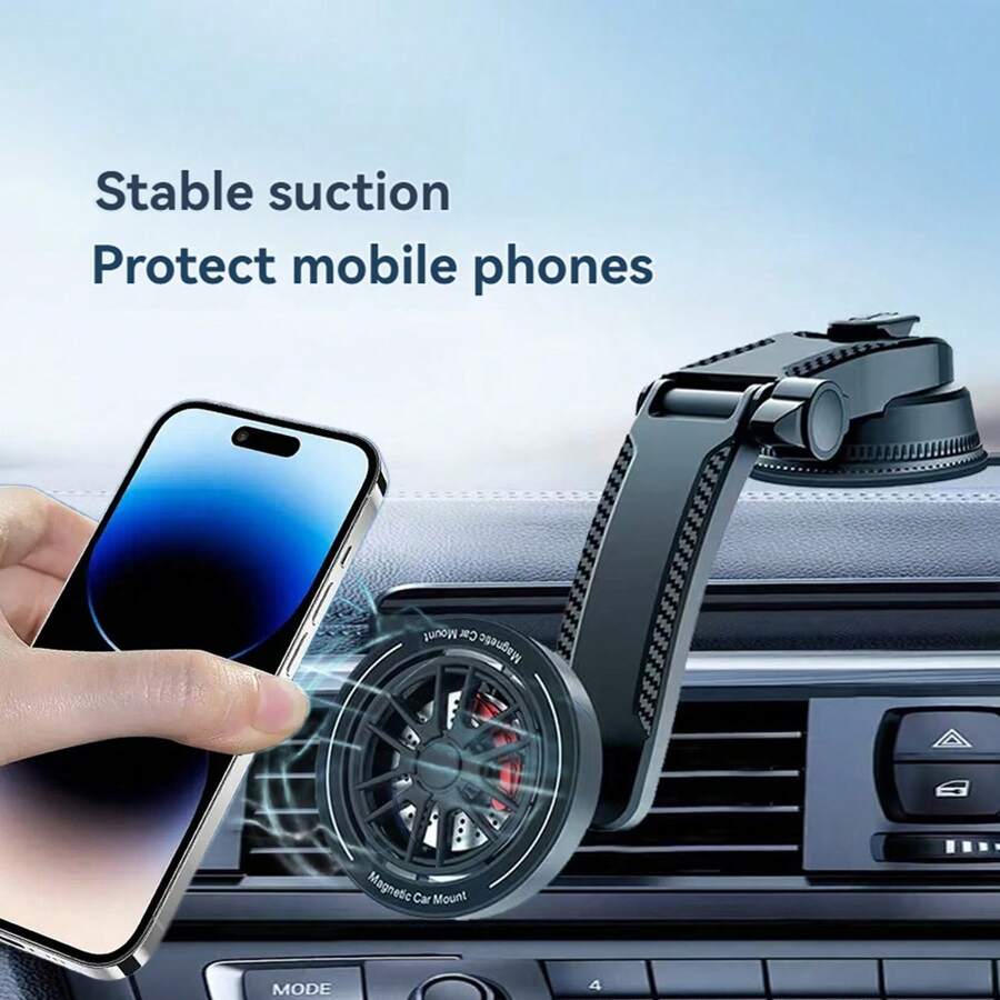 Dudukan Ponsel Mobil Magnetik Gaya Air Terjun Baru, Dudukan Ponsel Navigasi Dashboard Anti Guncangan - Hitam - View 1