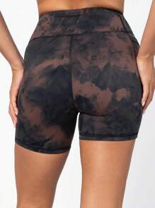 Short de entrenamiento de talle alto y adelgazante para mujer, pantalones cortos deportivos, de yoga, carrera y ciclismo para damas, con estampado de teñido anudado y bolsillos, shorts de ejercicio para bicicleta