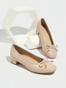 2026 New Bow Tie Thick Heel Minimalist Fashion Student Shoes For Women - Apricot - View 6