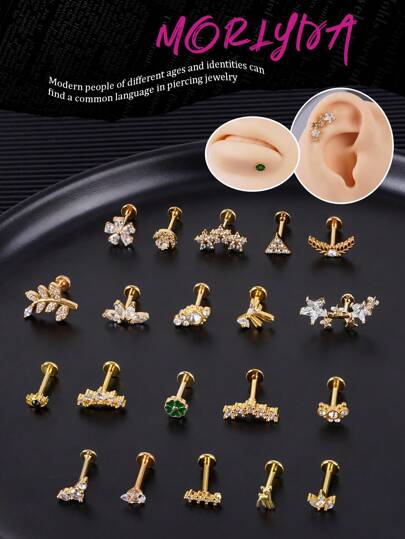 1pc Fashionable Golden Earring Lip Studs Nose Ear Studs Hypoallergenic Stainless Steel Stars Flower Rhinestone Decor Ear Studs Clover Deer Cartilage Stud Earrings Leaf Tear Drop Helix Tragus Earrings Bow Conch Rook Labret Monroe Medusa Lip Nose Piercing Jewelry For Women Daily Wear Valentine's Day Christmas Day Gift Night Out Social Gatherings