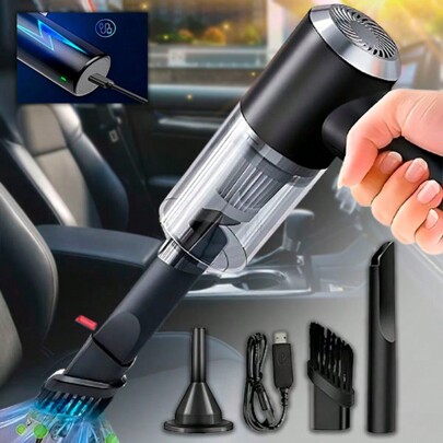 ASPIRAPOLVERE PORTATILE PER AUTO SENZA FILI POTENTE PER AUTO DI CASA 2IN1, Aspirapolvere ricaricabile doppio USB per auto domestica e spolverino.