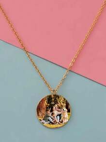 1pc Custom Photo Pendant Necklace - Stainless Steel, Geometric Circular Design DIY Gift - Perfect Gift For Mother's Day, Valentine's Day, Birthday, Wedding Etc., Mirror, Grandma's Day, Homecoming, Anniversary