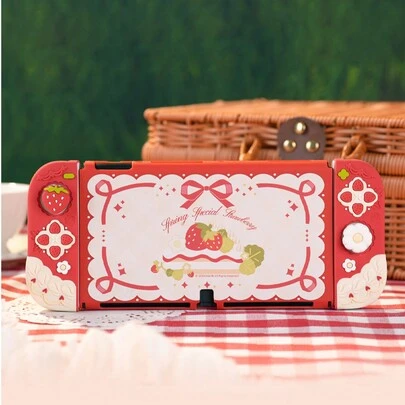 GeekShare Spring Strawberry Cream Protective Case Compatible With Nintendo Switch/OLED, Comes With 2 Thumb Grip Caps