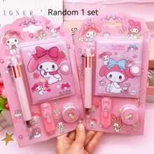 Sanrio Conjunto de papelaria Sanrio Hello Kitty & Friends - 1 peça - Mini bloco de notas pautado com caneta marca-texto e fita adesiva, presente perfeito para estudantes, Kuromi, coisas da Kuromi, brinquedos, volta às aulas