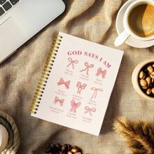 1 件粉色蝴蝶结笔记本，送给女性的礼物，说我是圣经祈祷日记，教堂笔记本，正面精装螺旋笔记本大学规则 - 14 * 21 厘米/5.5x8.3 英寸螺旋笔记本 - 50 张 100 页 - 日记带有工作日标记、天气标记、备忘编号和日期标记 - Spiral Notebook - 查看 2