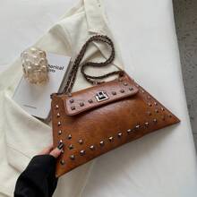 Fashion Chain & Rivet Decor Women Handbag Shoulder Messenger Envelope Bag Lightweight - Brown - View 8