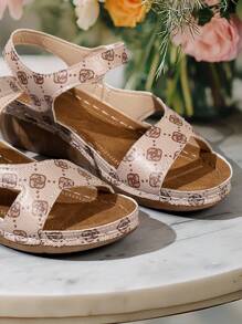 Women's Summer 2025 Hook And Loop Khaki Sandals, Platform Wedge Heel, Reinforced Seam, Open Toe, Thick Bottom, Comfortable And Lightweight, Plus Size - Khaki - View 6