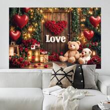 1 pezzo di sfondo fotografico per San Valentino, con rose e orsacchiotto, sfondo romantico d'amore con scritta "Ti amo", decorazione per festa di San Valentino, accessori per studio fotografico, senza alimentazione, dimensioni 82,7 x 59,1 x 39,4/39,4 x 29,5 pollici