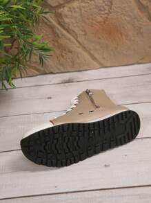 Women's Autumn/Winter New Knight Boots, Fashion Simple Lightweight Casual Back Zipper Thin High Heel Ankle Boots, Solid Color Outdoor Short Boots