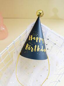 1 set (5 piezas) - Gorra de cumpleaños negra y dorada, gorra de cumpleaños cónica creativa, accesorios para fiestas de cumpleaños, props para fotos