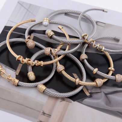 Braccialetto regolabile in acciaio inossidabile con design bicolore oro e argento, unisex, adatto per uso quotidiano, stile punk/gotico, regalo perfetto per le vacanze, gioiello