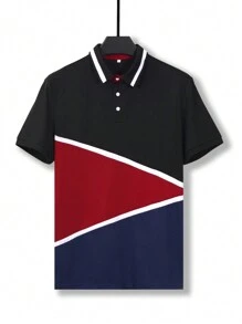 男士夏季户外度假休闲撞色 Polo 衫和短裤套装