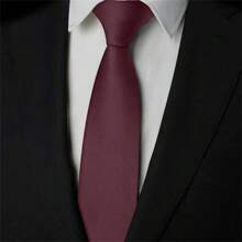 Slim Plain Twill Social Tie With Fine Lines - Màu Đỏ Sâu - Xem 1