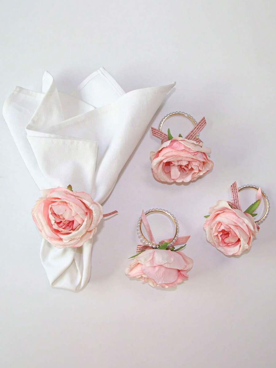 1pc Valentine's Day Napkin Ring, Pink Heart Shaped Napkin Holder, Wedding Party Dining Table Decor - Multicolor - View 1