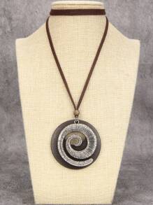 1 Set Of 3pcs Wooden Bead Necklaces, Including Creative Vintage Christmas Tree, Distressed Spiral Metal, And Retro Letter & Crooked Heart Alloy Pendant Necklaces, Unisex Sweater Chain, Gift For Friends And Family - Round Wooden Sign - View 6