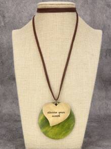 1 Set Of 3pcs Wooden Bead Necklaces, Including Creative Vintage Christmas Tree, Distressed Spiral Metal, And Retro Letter & Crooked Heart Alloy Pendant Necklaces, Unisex Sweater Chain, Gift For Friends And Family - Round Wooden Sign - View 4