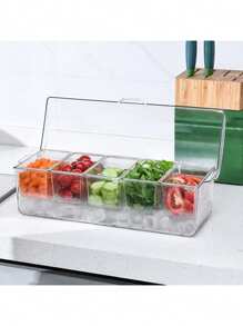 1 pièce Boîte de conservation de salade à compartiments multiples avec plateau amovible et couche de réfrigération, utilisée pour les assaisonnements, les pique-niques et les fêtes - Couleur transparente - Voir 10