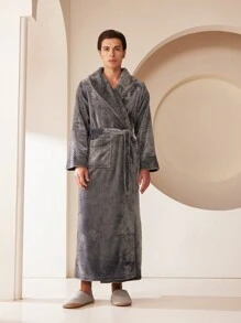 1件秋冬季加厚保暖法兰绒情侣睡袍女冬季长款珊瑚绒浴袍男加厚200斤适合度假居家酒店开学