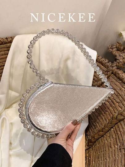 New Luxury Style Women's Evening Bag, Fashion Versatile, Elegant Heart-Shaped Rhinestone Handbag, Can Hold Coins, Phone, Suitable For Party, Banquet, Prom, Wedding. Fashionable Heart-Shaped Wallet, Perfectly Matches Valentine's Day Dress.