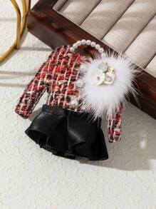 1pc Elegant Design College Emblem Faux Fur Lady Brooch, Glamorous Jewelry Brooch Suitable For Dating Gift, Daily Wear - classic - View 9