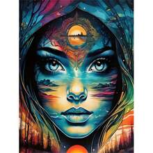 1 Stück Ölgemälde nach Zahlen Set Frauenportrait auf Leinwand, handgefertigte Bilder nach Zahlen Eule Hund Giraffe Tieraugen Landschaft Zeichnung auf Leinwand, Wohnzimmer Dekoration - Verschiedenfarbig - Übersicht 1