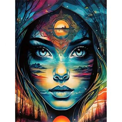 1 Conjunto Kit de Pintura Digital a Óleo, Retrato Feminino, Pintura Digital a Óleo Pintada à Mão em Tela, Coruja, Cachorro, Pintura de Olhos de Girafa e Paisagem, Decoração para Casa