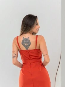 V761 Tailored Midi Dress With Straps - Burnt Orange - View 4