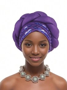 1pc New Handmade Sequins Braided Turban Hat - Multicolor - View 11