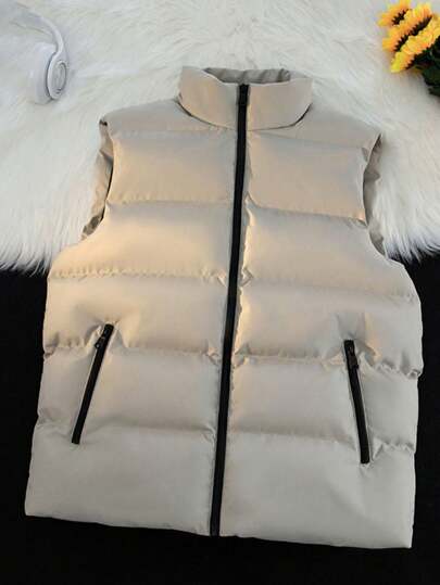 Hombres de moda cálido color sólido cremallera sin mangas abajo chaqueta, cómoda suelta casual pareja chaleco chaqueta, negro, rojo, de color caqui, azul, otoño e invierno de los hombres y las mujeres abajo chaqueta, adecuado para todos los días, el trabajo y al aire libre