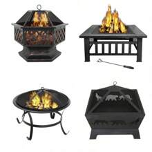 22242632 Fire Pit Metal Firepit Patio Stove Wood Burning With Cover Outdoor - 32吋方形 - 查看 2
