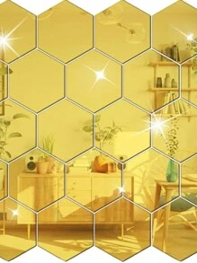 48 piezas de pegatinas de espejos de pared de acrílico hexagonales, espejos decorativos removibles, adornos de arte de forma hexagonal para decoración del hogar, pegatinas personalizadas